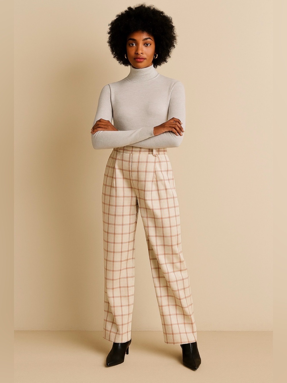 Wilfred Effortless Plaid Pants MARISOL LT BRC Color Cream and Brown Size 4